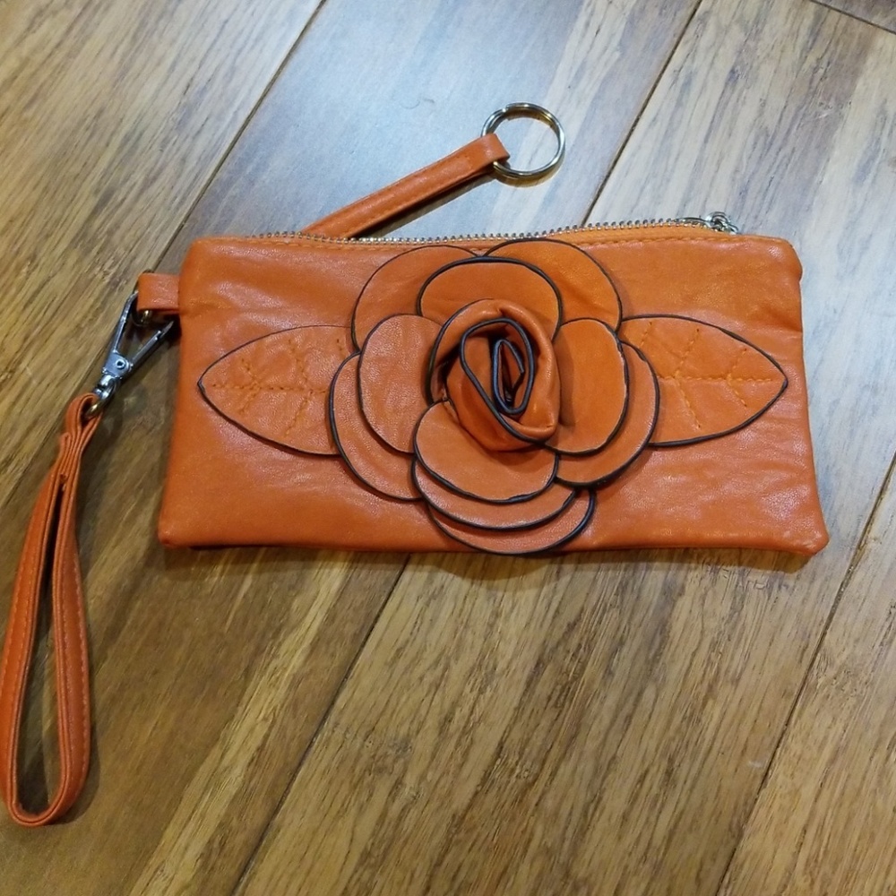 Burnt Orange Rose detail wristlet